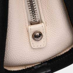 Chanel Beige CC Bicolor Quilted Caviar and Grosgrain Top Handle Flap