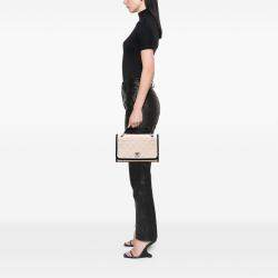 Chanel Beige CC Bicolor Quilted Caviar and Grosgrain Top Handle Flap