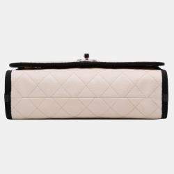 Chanel Beige CC Bicolor Quilted Caviar and Grosgrain Top Handle Flap