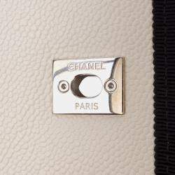 Chanel Beige CC Bicolor Quilted Caviar and Grosgrain Top Handle Flap