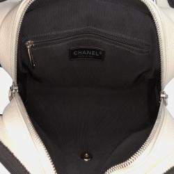Chanel Beige CC Bicolor Quilted Caviar and Grosgrain Top Handle Flap