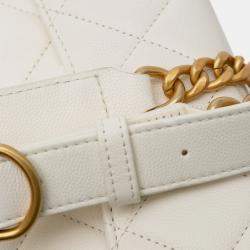 Pre Owned Chanel White CC Quilted Lambskin Round Moon Messenger Flap