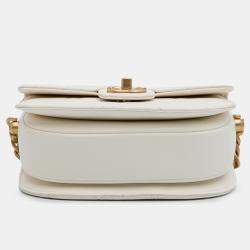 Pre Owned Chanel White CC Quilted Lambskin Round Moon Messenger Flap