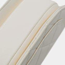 Pre Owned Chanel White CC Quilted Lambskin Round Moon Messenger Flap