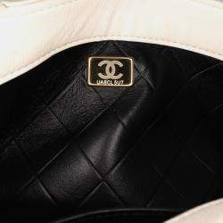 Pre Owned Chanel White CC Quilted Lambskin Round Moon Messenger Flap