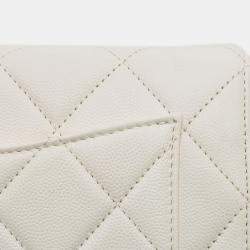 Pre Owned Chanel White CC Quilted Lambskin Round Moon Messenger Flap
