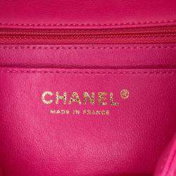 Pre Owned Chanel Pink Mini Rectangular Classic Chevron Lambskin Single Flap
