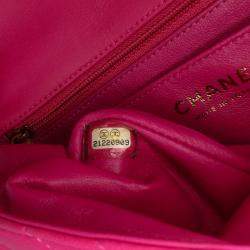 Pre Owned Chanel Pink Mini Rectangular Classic Chevron Lambskin Single Flap