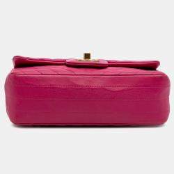 Pre Owned Chanel Pink Mini Rectangular Classic Chevron Lambskin Single Flap