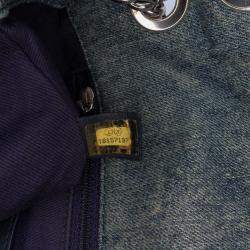 Pre Owned Chanel Blue Medium Embroidered Denim Camellia Flap