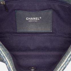 Pre Owned Chanel Blue Medium Embroidered Denim Camellia Flap