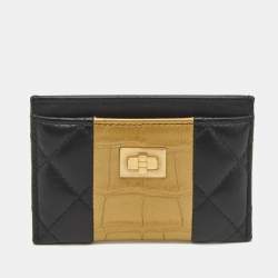 Chanel Black/Gold Crocodile Embossed and Leather Reissue 2.55 Card Holder 