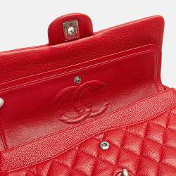 Pre Owned Chanel Red Medium Classic Caviar Double Flap
