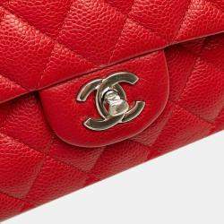 Pre Owned Chanel Red Medium Classic Caviar Double Flap