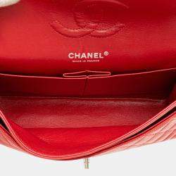 Pre Owned Chanel Red Medium Classic Caviar Double Flap