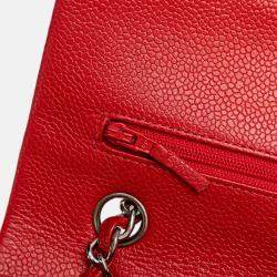 Pre Owned Chanel Red Medium Classic Caviar Double Flap