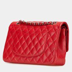 Pre Owned Chanel Red Medium Classic Caviar Double Flap