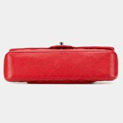 Pre Owned Chanel Red Medium Classic Caviar Double Flap