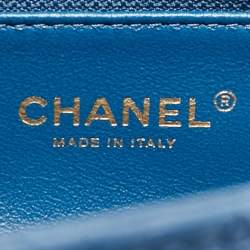 Chanel Blue Chevron Quilted Leather and Lizard Medium Coco Top Handle Bag