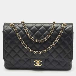 Chanel Black Quilted Caviar Leather Maxi Classic Double Flap Bag
