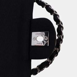 Chanel Black/White Medium Classic Ribbon Tweed Double Flap
