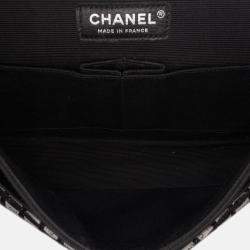 Chanel Black/White Medium Classic Ribbon Tweed Double Flap