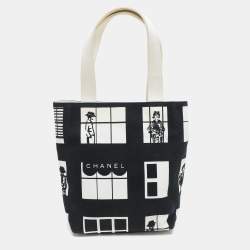 Chanel Navy Blue/White Canvas Coco Window Tote