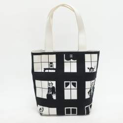 Chanel Navy Blue/White Canvas Coco Window Tote