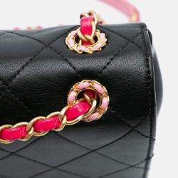 Pre Owned Chanel Black/Pink Quilted Calfskin CC Chain Logo Crossbody