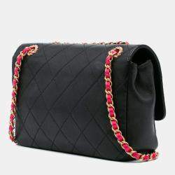Pre Owned Chanel Black/Pink Quilted Calfskin CC Chain Logo Crossbody