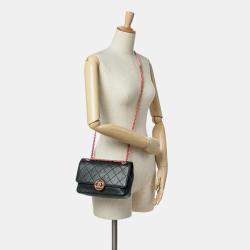 Pre Owned Chanel Black/Pink Quilted Calfskin CC Chain Logo Crossbody