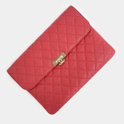 Chanel Red Caviar Leather Flap Clutch New Medium