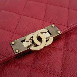 Chanel Red Caviar Leather Flap Clutch New Medium