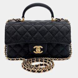 Chanel Black Leather Caviar Top Handle New Mini Crossbody Bag
