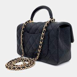 Chanel Black Leather Caviar Top Handle New Mini Crossbody Bag