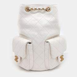 Chanel White Leather lambskin backpack