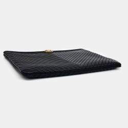 Chanel Black Leather Chevron Boy Clutch New Medium