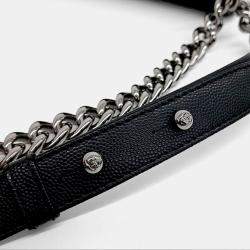 Chanel Black Leather Caviar Chevron Boy Bag Medium
