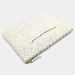 Chanel White Leather Caviar Clutch New Medium