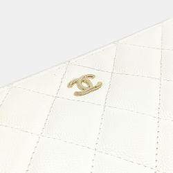 Chanel White Leather Caviar Clutch New Medium