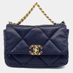 Chanel Navy Blue Leather 19 Small Flap Bag 