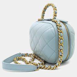 Pre Owned Chanel Blue Leather Cosmetic Top Handle Crossbody Bag