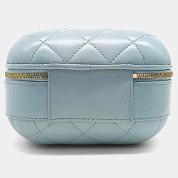 Pre Owned Chanel Blue Leather Cosmetic Top Handle Crossbody Bag