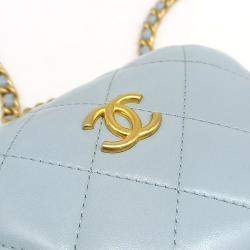 Pre Owned Chanel Blue Leather Cosmetic Top Handle Crossbody Bag