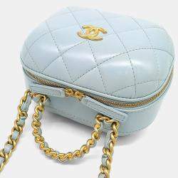 Pre Owned Chanel Blue Leather Cosmetic Top Handle Crossbody Bag