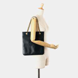 Chanel Navy Blue CC Lambskin Flat Chain Tote