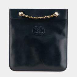 Chanel Navy Blue CC Lambskin Flat Chain Tote