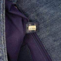 Pre Owned Chanel Blue Large Embroidered Denim Camellia Flap