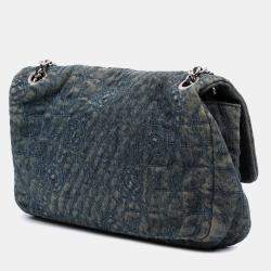 Pre Owned Chanel Blue Large Embroidered Denim Camellia Flap