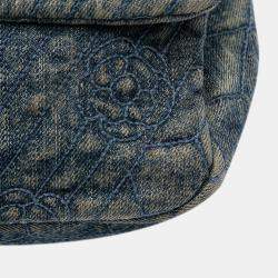 Pre Owned Chanel Blue Large Embroidered Denim Camellia Flap